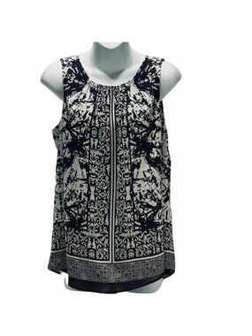 Lex & Madison Womens Black & White Sleeveless Printed Blouse Size S